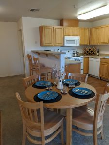 eating area and kitchen